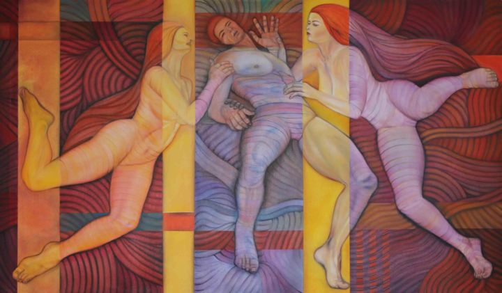 Painting titled "contemporary nude f…" by Metin Sakalov, Original Artwork, Oil Mounted on Wood Stretcher frame