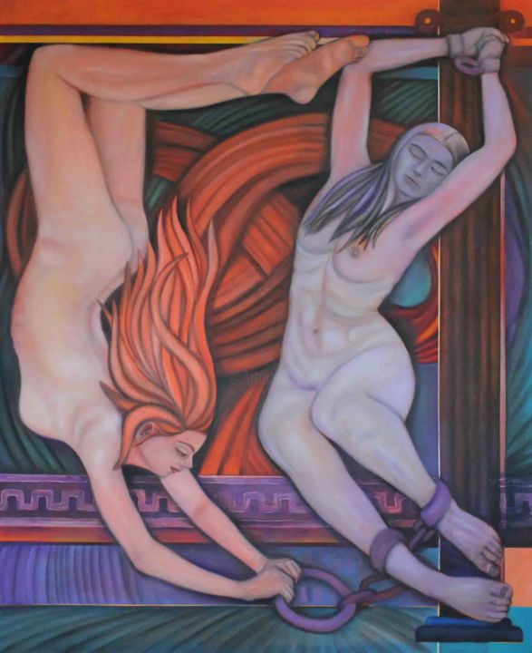 Painting titled "figurative nudes ,c…" by Metin Sakalov, Original Artwork, Oil Mounted on Wood Stretcher frame