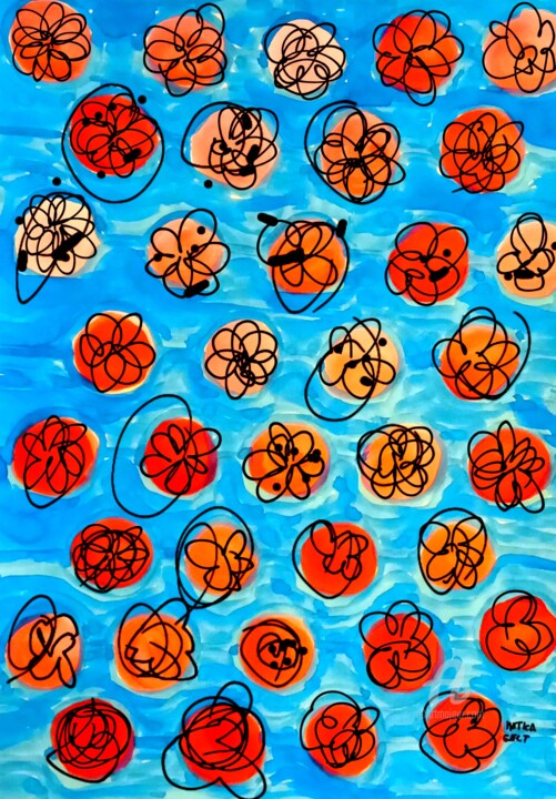 Peinture intitulée "Sea roses" par Metka Gelt, Œuvre d'art originale, Encre