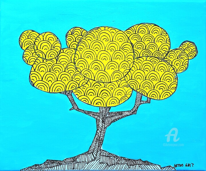 Schilderij getiteld "Little tree no. 6" door Metka Gelt, Origineel Kunstwerk, Acryl