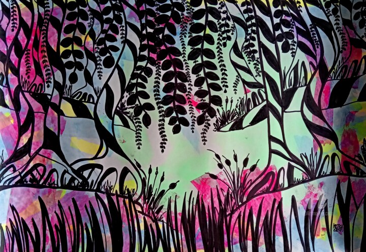 Картина под названием "Fairy tale forest" - Metka Gelt, Подлинное произведение искусства, Акрил
