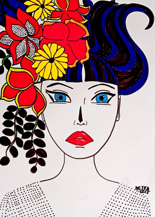 Рисунок под названием "Buy me flowers" - Metka Gelt, Подлинное произведение искусства, Маркер