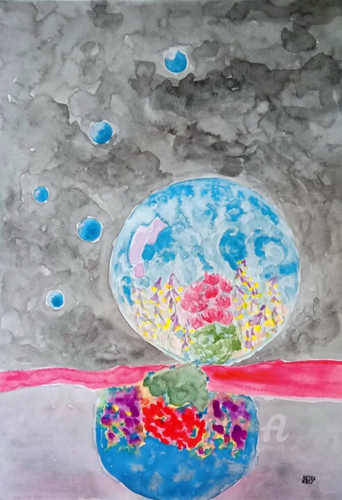 Schilderij getiteld "Raindrop" door Metka Gelt, Origineel Kunstwerk, Aquarel