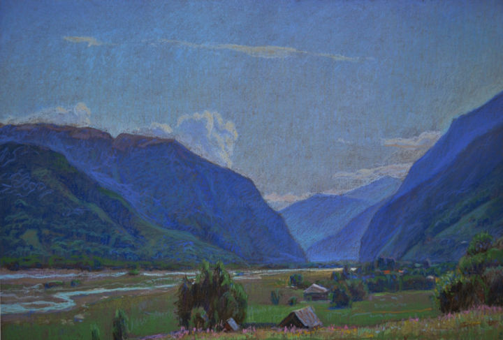 Peinture intitulée "Синие горы" par Vasilii Metreveli, Œuvre d'art originale, Pastel