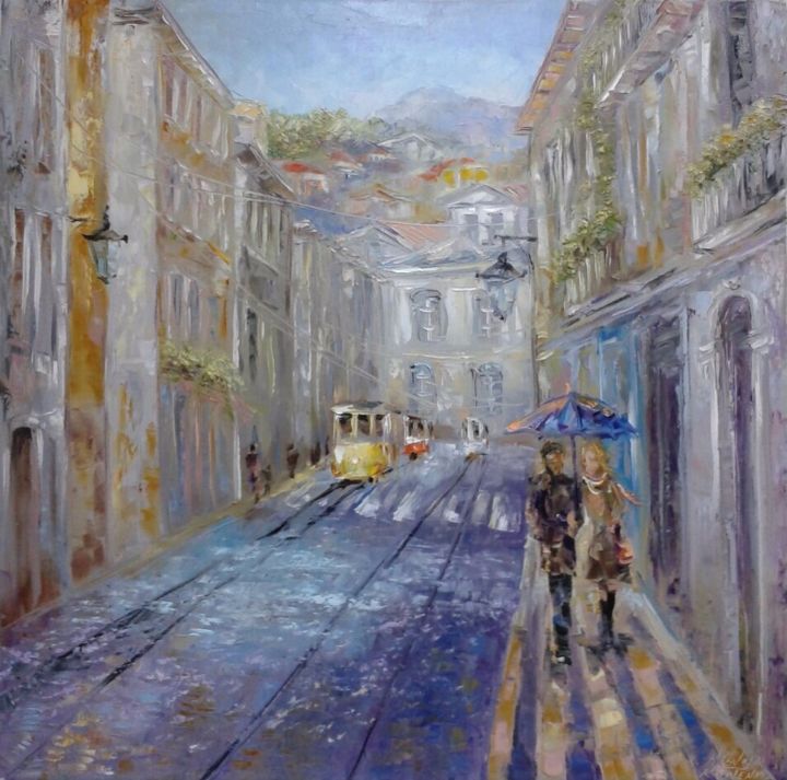 Painting titled "картина *Дождь для…" by Kseniia Kovalenko, Original Artwork, Oil