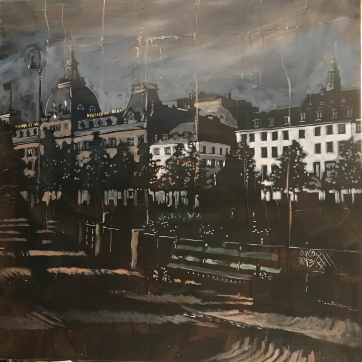 Peinture intitulée "Magasin du Nord" par Mette Fabricius, Œuvre d'art originale, Acrylique Monté sur Panneau de bois