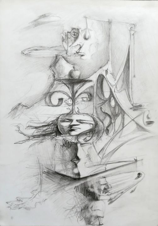 Рисунок под названием "Night dream thunder" - Andrew Metto, Подлинное произведение искусства, Карандаш