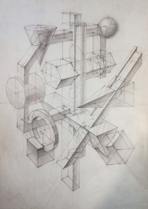 「Abstract Geometric…」というタイトルの描画 Andrew Mettoによって, オリジナルのアートワーク, 鉛筆