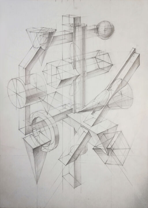 Dessin intitulée "Abstract Geometric…" par Andrew Metto, Œuvre d'art originale, Crayon