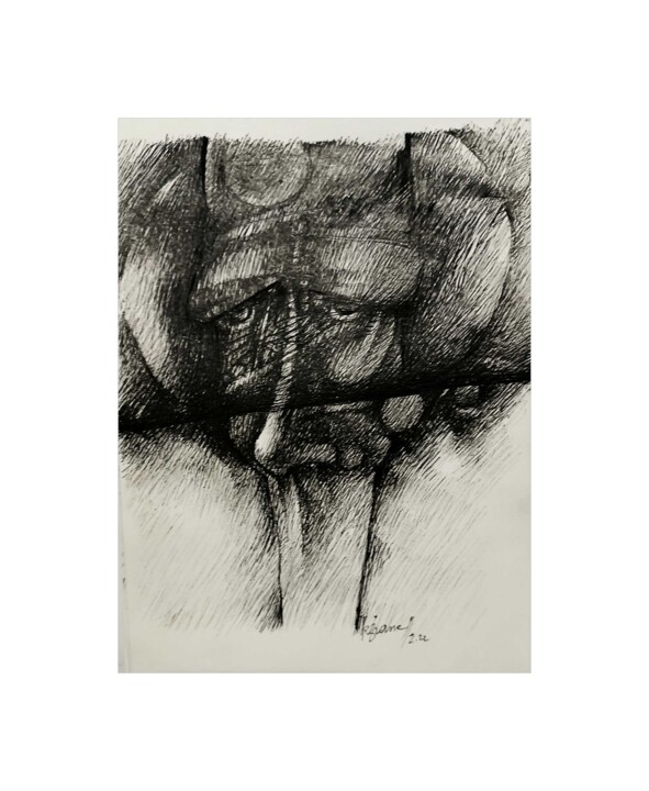 Dessin intitulée "Le côté gauche 78" par Meziane Boussaid, Œuvre d'art originale, Stylo à bille