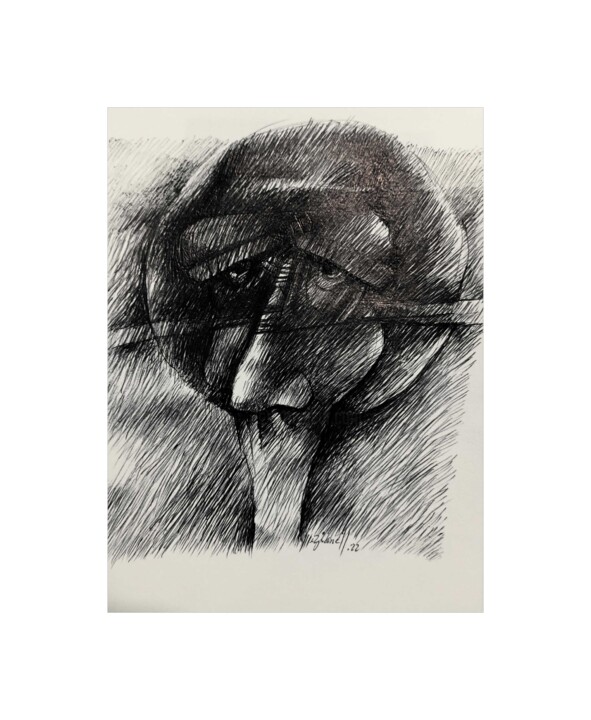 Dessin intitulée "Le côté gauche 79" par Meziane Boussaid, Œuvre d'art originale, Stylo à bille