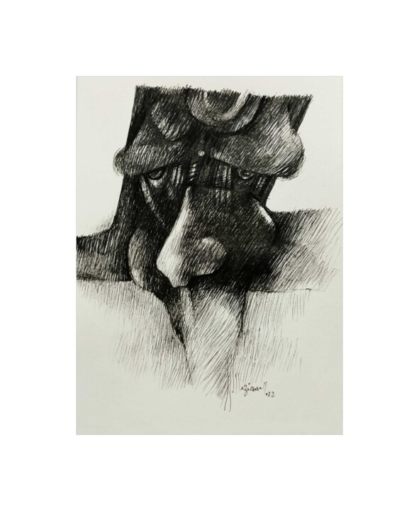 Dessin intitulée "Le côté gauche 80" par Meziane Boussaid, Œuvre d'art originale, Stylo à bille
