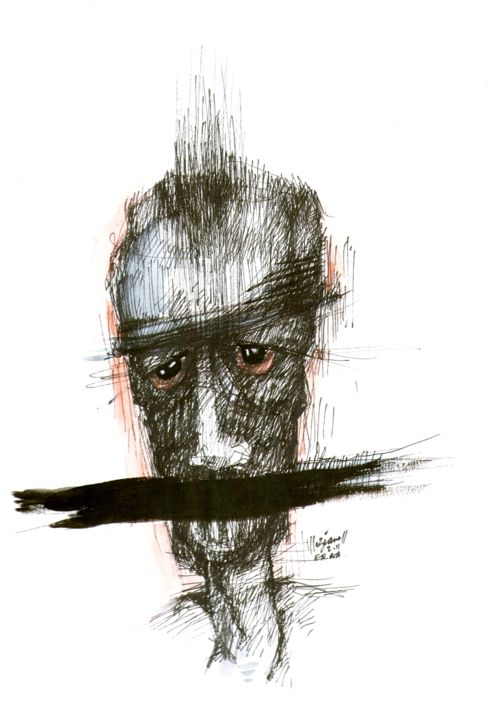 Disegno intitolato "Idée noire 20" da Meziane Boussaid, Opera d'arte originale, Inchiostro