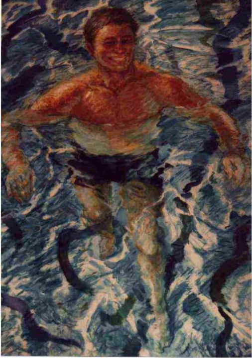 Pintura titulada "en la piscina" por M.F.Cornejo, Obra de arte original,