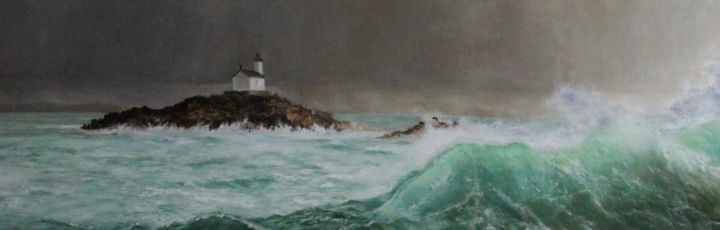 Painting titled "phare de Tévennec" by Marie-Françoise Durnerin, Original Artwork, Oil