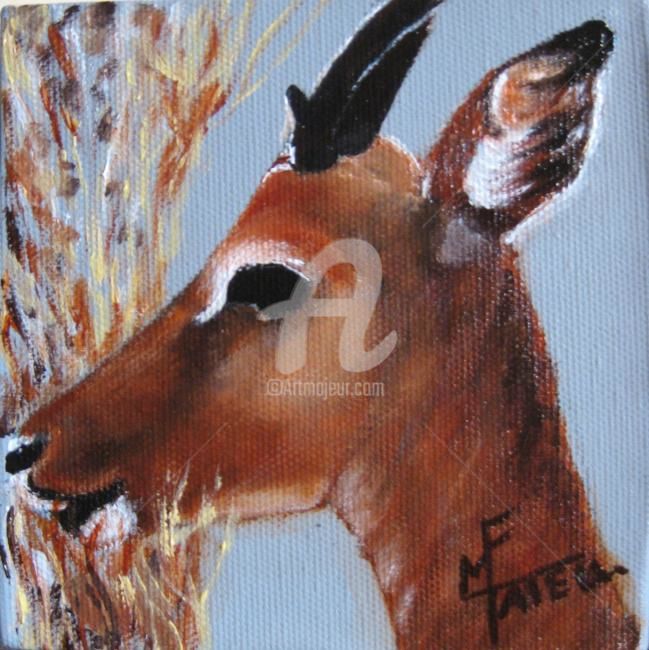 Malerei mit dem Titel "Jeune Gazelle" von Marie France Mateu, Original-Kunstwerk, Öl