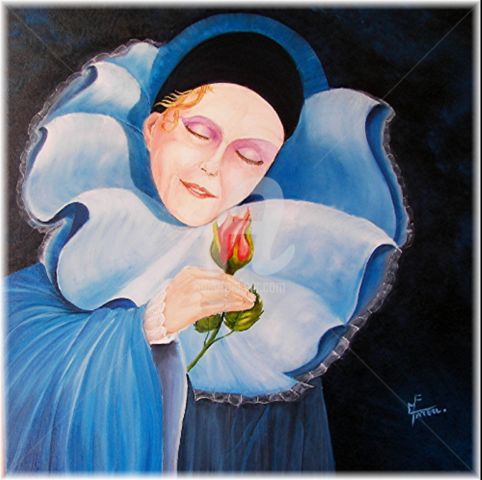 Painting titled "Pierrot" by Marie France Mateu, Original Artwork