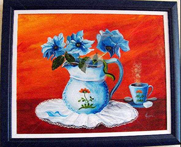 Pintura titulada "3 roses bleues" por Marie France Mateu, Obra de arte original