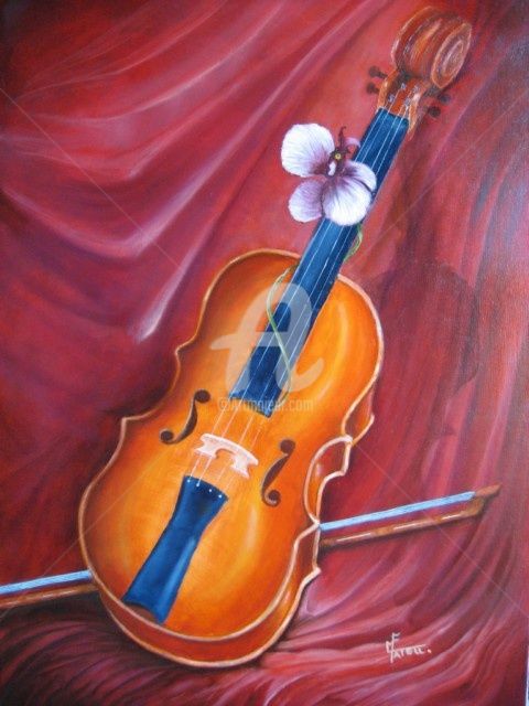 Peinture intitulée "Le violon et l'orch…" par Marie France Mateu, Œuvre d'art originale,