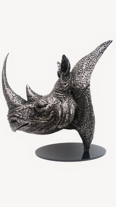 Sculpture titled "Rhinoceros noir" by Mf Sculpture, Original Artwork, Metals