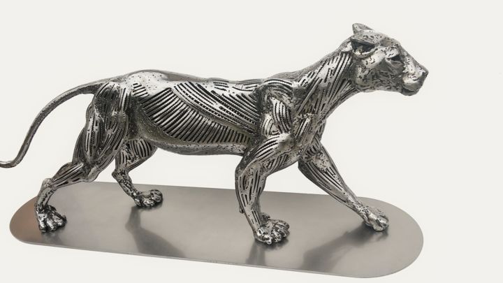 Escultura intitulada "Leopard" por Mf Sculpture, Obras de arte originais, Metais