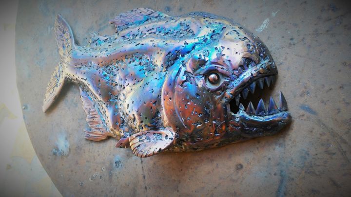 Painting titled "Piranha" by Mf Sculpture, Original Artwork, Wire