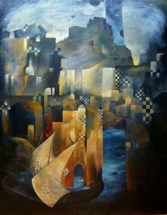 Painting titled "Retour au port.jpg" by Marie-France Venon, Original Artwork, Oil