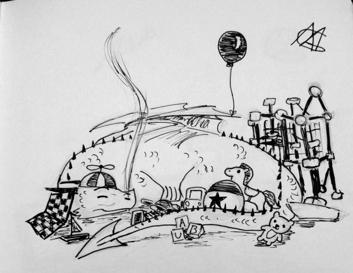 Dibujo titulada "Dragon Hoarding Chi…" por Dracorex Creations, Obra de arte original, Bolígrafo