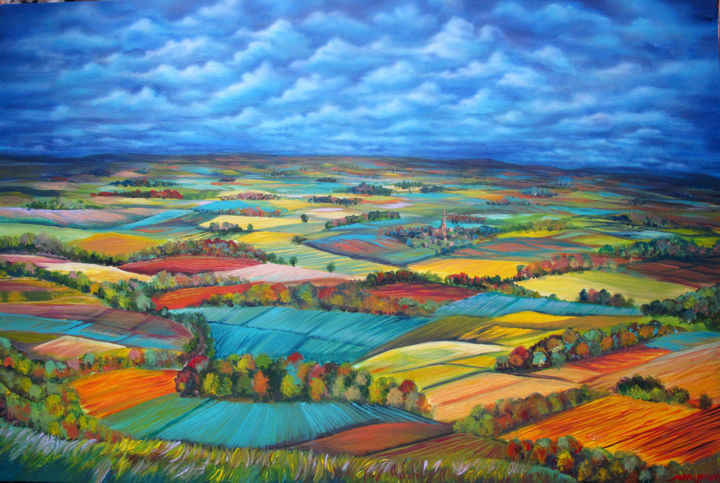 Painting titled "Autumn in Dorset" by Mariyan Gergyovski, Original Art, Acrylic