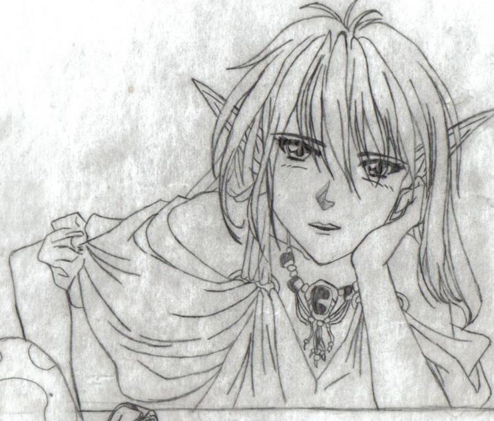 Drawing titled "Manga Elf Window" by Matthew Gleason, Original Art,