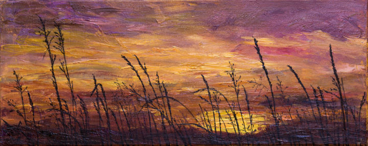 Painting titled "evening grass" by Maria Mikhaylova-Goldman, Original Artwork, Oil