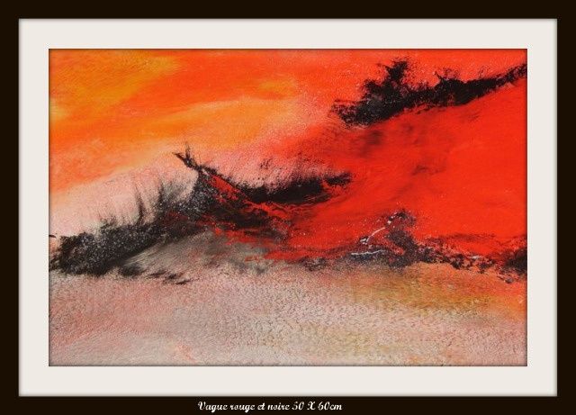 Peinture intitulée "vague rouge et noire" par Marcel Gris, Œuvre d'art originale, Huile