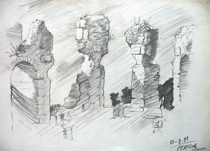 Σχέδιο με τίτλο "milet kolonlar" από Murat Güçlüer, Αυθεντικά έργα τέχνης, Κάρβουνο