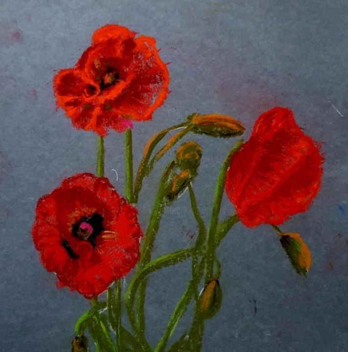 Картина под названием "Poppies 3" - Zhanna Machalova, Подлинное произведение искусства, Пастель