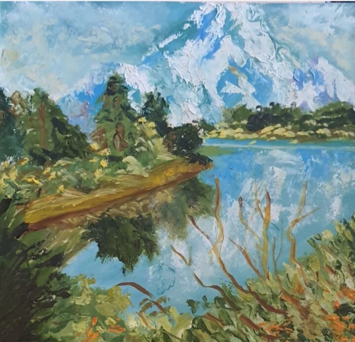Картина под названием "mountain" - Zhanna Machalova, Подлинное произведение искусства, Масло