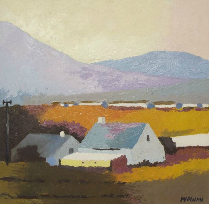 Pintura intitulada "House & Hills" por Marwan, Obras de arte originais, Óleo