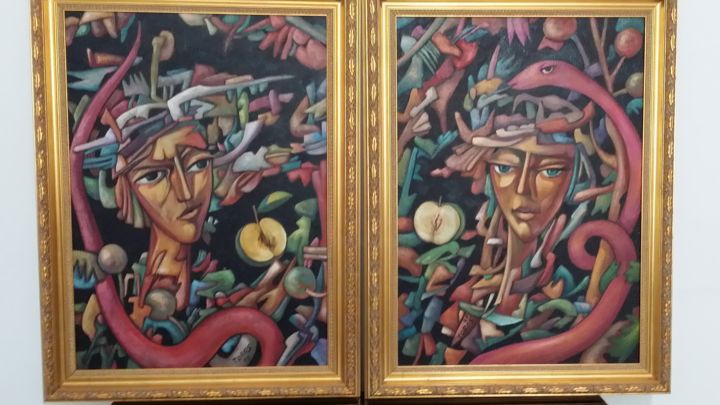 Painting titled "Adam & Eve .jpg" by Mohammad Abu Hantash, Original Artwork, Oil