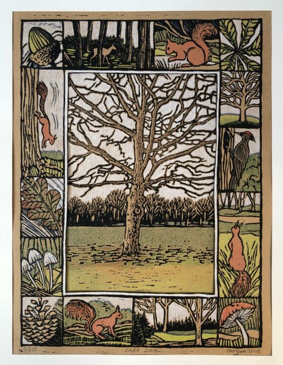 Отпечатки и Гравюры под названием "Zabo 1 (Mein Baum)" - Margreet Duijneveld, Подлинное произведение искусства, Линогравюры