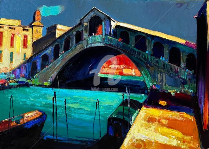 Malarstwo zatytułowany „Rialto Bridge, Veni…” autorstwa Mher Chatinyan, Oryginalna praca, Olej