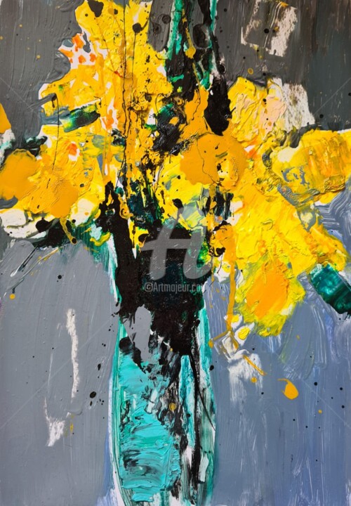 Painting titled "Yelow Flowers" by Mher Chatinyan, Original Artwork, Oil