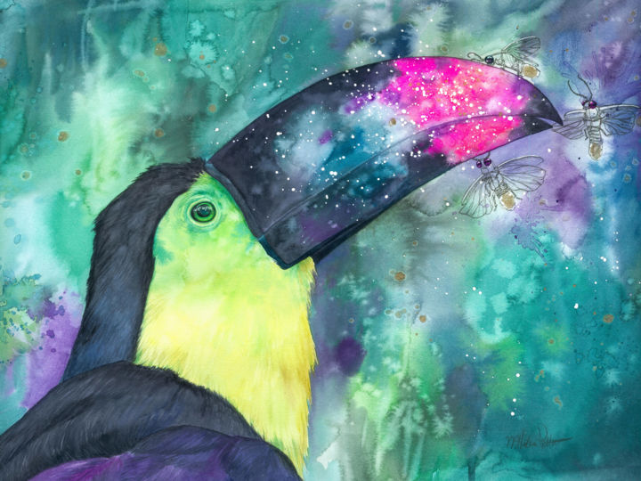 Painting titled "Les lucioles" by Marie-Hélène Pelletier, Original Art, Watercolor