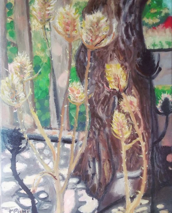 Peinture intitulée "Flor de cardo" par Mauro Recchi, Œuvre d'art originale, Huile Monté sur Châssis en bois