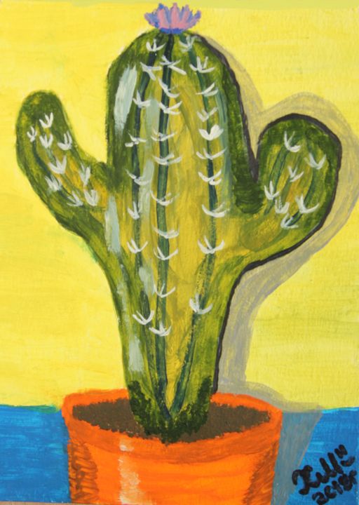 Ζωγραφική με τίτλο "cute cactus" από Mariia Khudobina, Αυθεντικά έργα τέχνης, Λάδι