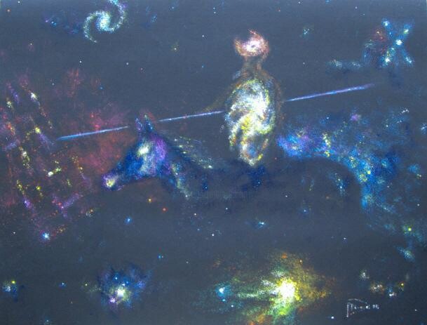Pintura titulada "Quijote Cósmico" por Mi-Guel, Obra de arte original