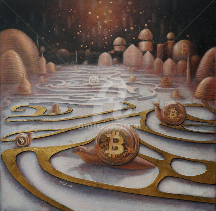 Peinture intitulée "Bitcoinland" par Mi6el_art, Œuvre d'art originale, Acrylique