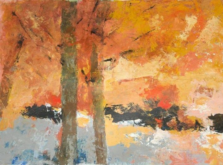 Painting titled "Herfst" by Mia Van Hoofstat, Original Artwork, Acrylic Mounted on Wood Panel