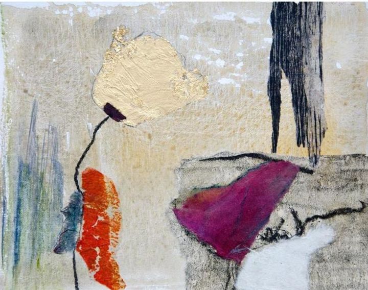 Collages titled "De tulp" by Mia Van Hoofstat, Original Artwork, Collages Mounted on Cardboard