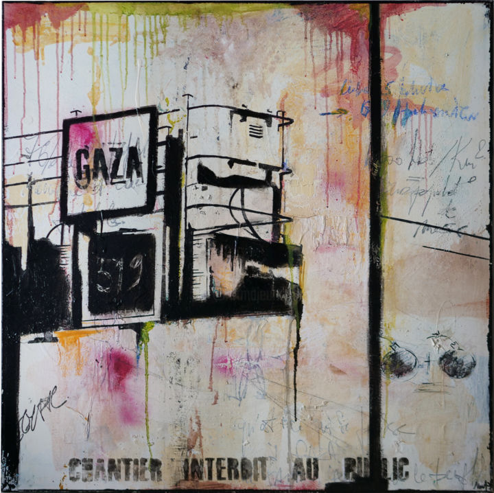 Pintura titulada ""Gaza, 5 janvier"" por Mia, Obra de arte original, Oleo Montado en Panel de madera