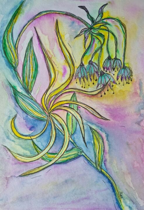 Malarstwo zatytułowany „Mystical Flowers #1” autorstwa Tracey Lee Cassin, Oryginalna praca, Akwarela