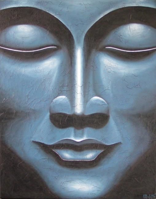 Peinture intitulée "Buddha bleu" par Chrystel Mialet, Œuvre d'art originale